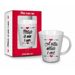 CANECA CERÂMICA – AMOR – METADE DE MIM É AMOR E A OUTRA